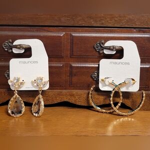 Maurices Emerald Stone Hoop Earrings & Crystal Teardrop Statement Earrings